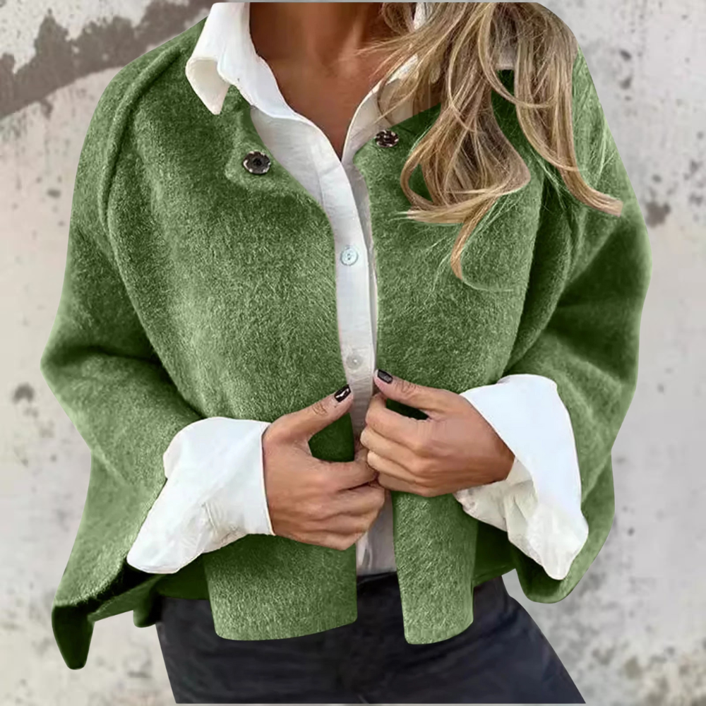 Hélène | Veste Courte Sans Col avec Fermeture Minimaliste