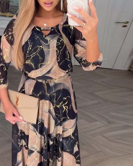 Antoinette | Robe longue fluide au motif artistique marbré