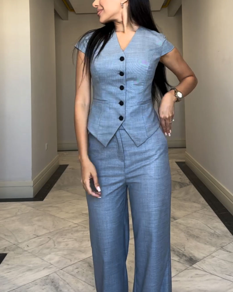 Léonie | Haut à col en V et pantalon assorti