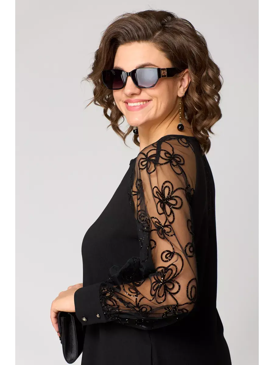 Mélodie | Robe midi en ligne A avec manches transparentes brodées