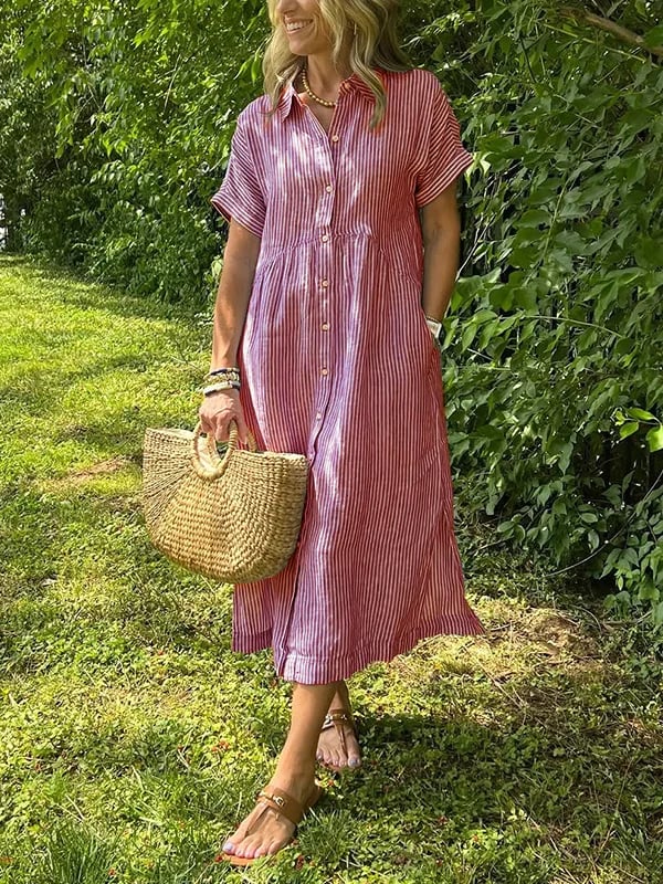 Amandine | Robe chemise rayée élégante à col revers