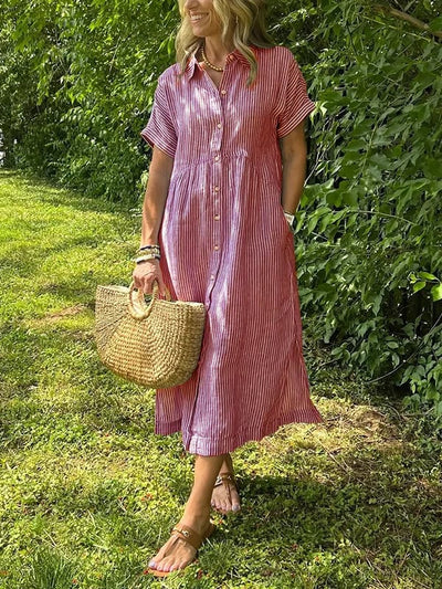 Amandine | Robe chemise rayée élégante à col revers