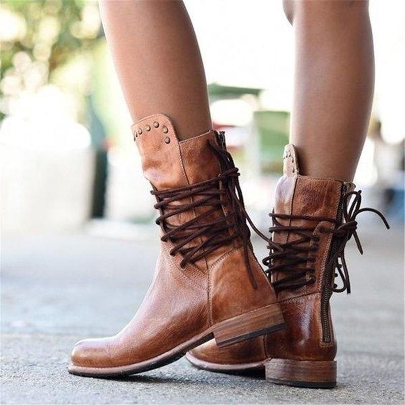 Zéphine | Bottes mi-mollet rétro à lacets avec détails cloutés