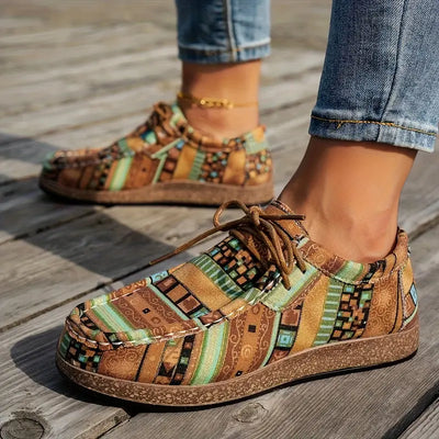 Zoé | Baskets Basses à Lacets avec Motif Ethnique