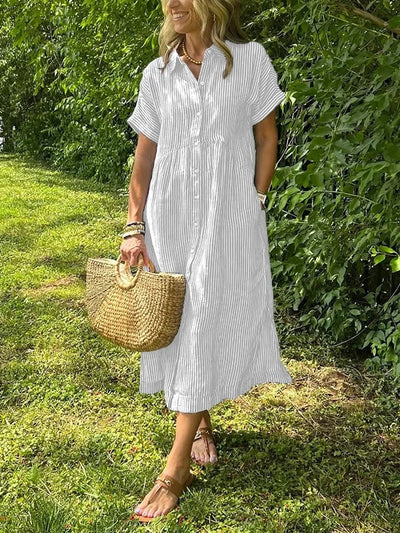 Amandine | Robe chemise rayée élégante à col revers