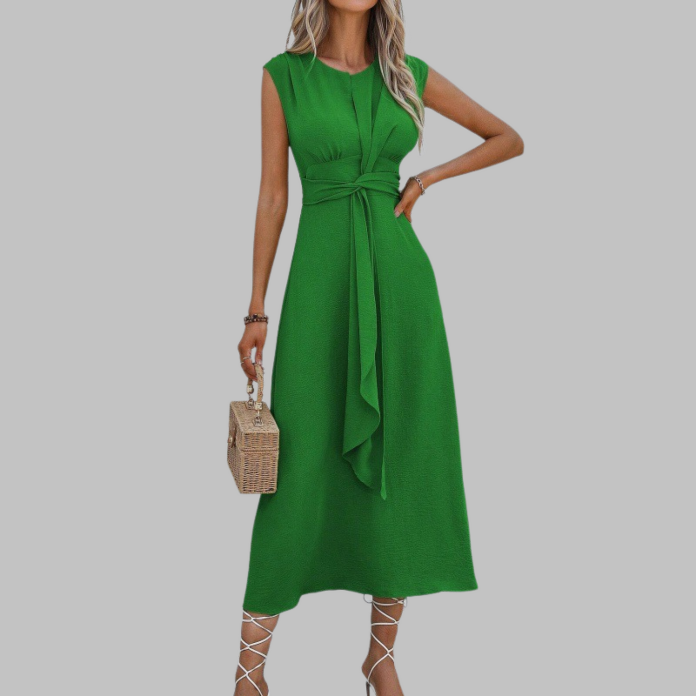 Sévérine | Robe midi sans manches avec taille nouée
