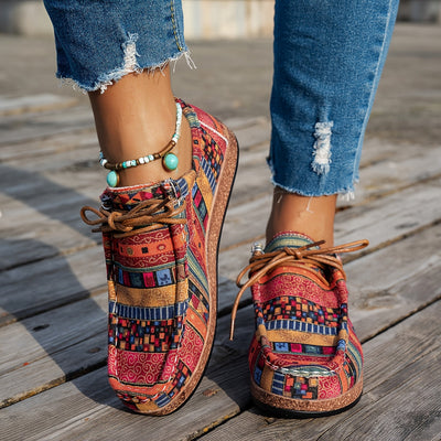 Zoé | Baskets Basses à Lacets avec Motif Ethnique