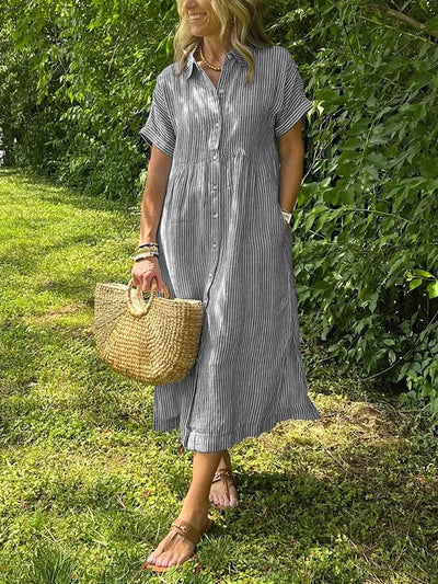Amandine | Robe chemise rayée élégante à col revers