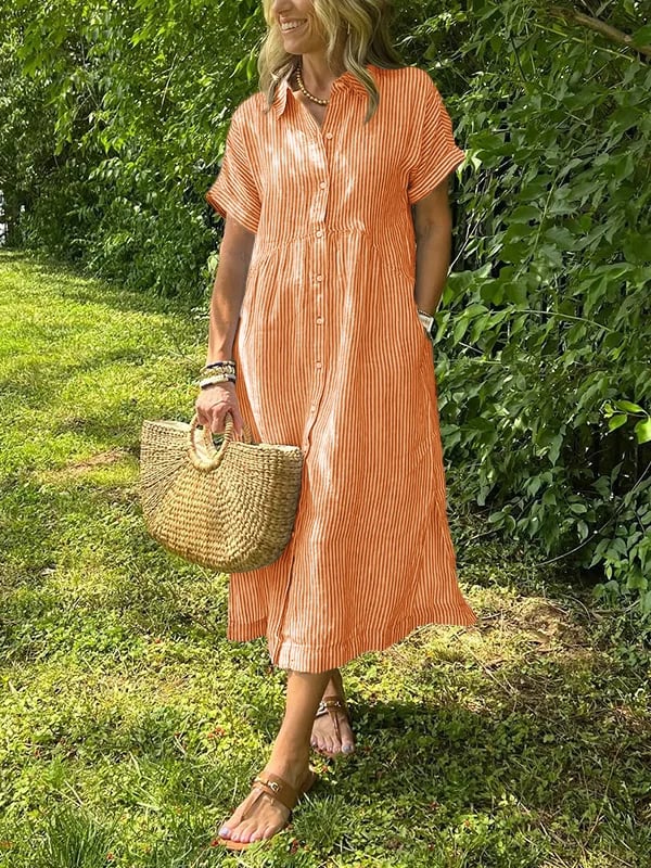 Amandine | Robe chemise rayée élégante à col revers