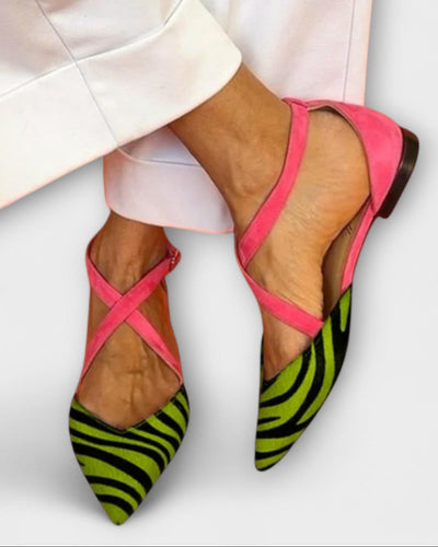 Véra | Ballerines à Brides Croisées et Style Zèbre