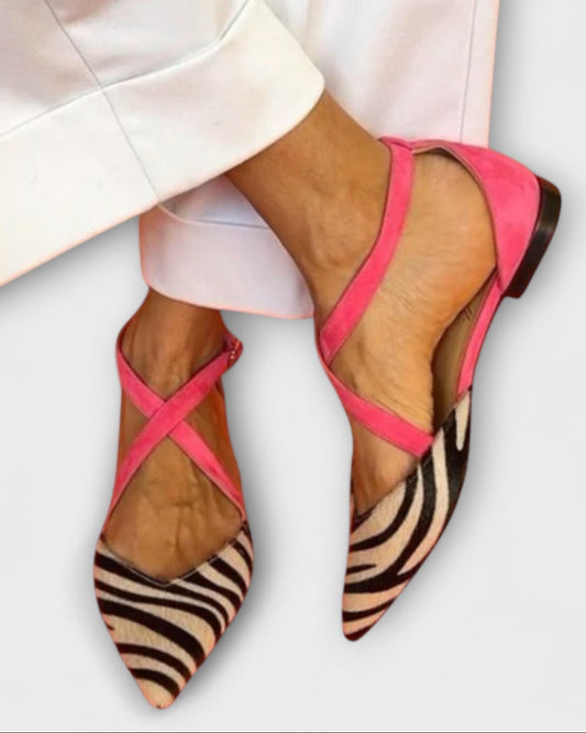 Véra | Ballerines à Brides Croisées et Style Zèbre