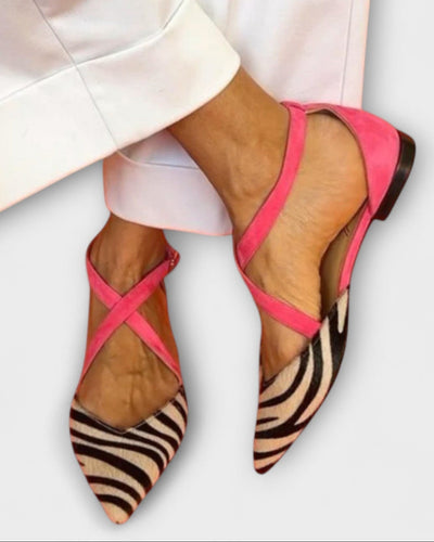 Véra | Ballerines à Brides Croisées et Style Zèbre