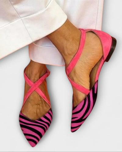 Véra | Ballerines à Brides Croisées et Style Zèbre