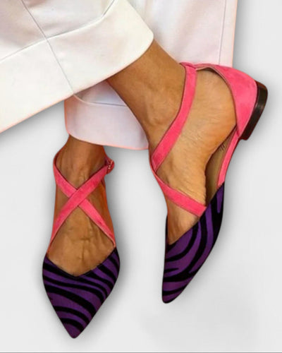 Véra | Ballerines à Brides Croisées et Style Zèbre