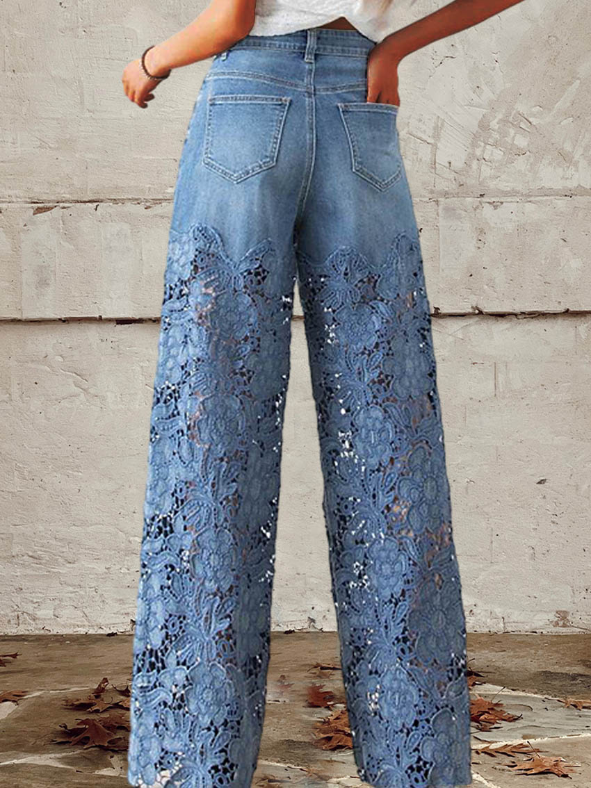 Séraphine | Jean patchwork en dentelle en denim à taille mi-haute