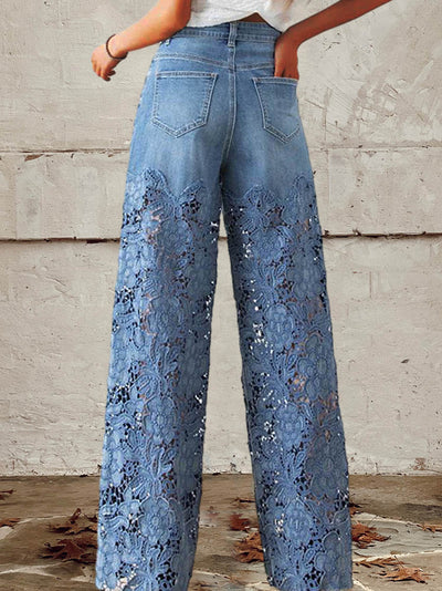 Séraphine | Jean patchwork en dentelle en denim à taille mi-haute