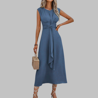 Sévérine | Robe midi sans manches avec taille nouée