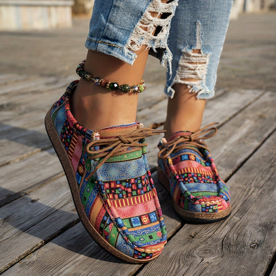 Zoé | Baskets Basses à Lacets avec Motif Ethnique