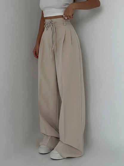 Chantal | Pantalon palazzo taille haute avec ceinture nouée