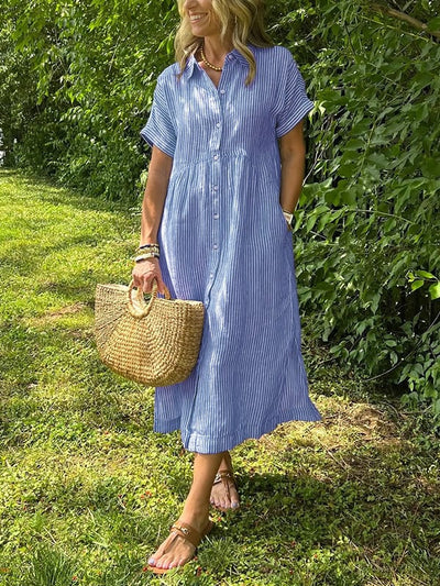 Amandine | Robe chemise rayée élégante à col revers