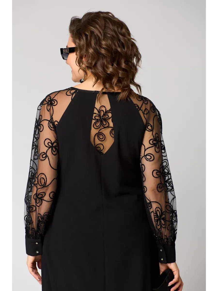 Mélodie | Robe midi en ligne A avec manches transparentes brodées