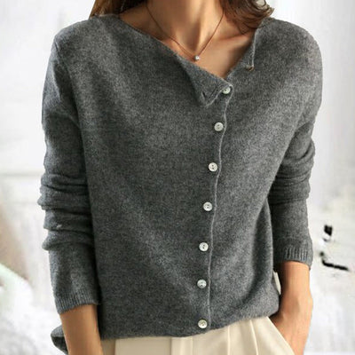 Élise | Pull en Maille Femme avec Boutonnage Asymétrique