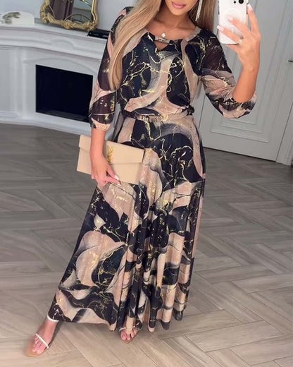 Antoinette | Robe longue fluide au motif artistique marbré