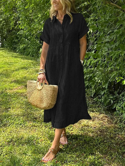 Amandine | Robe chemise rayée élégante à col revers