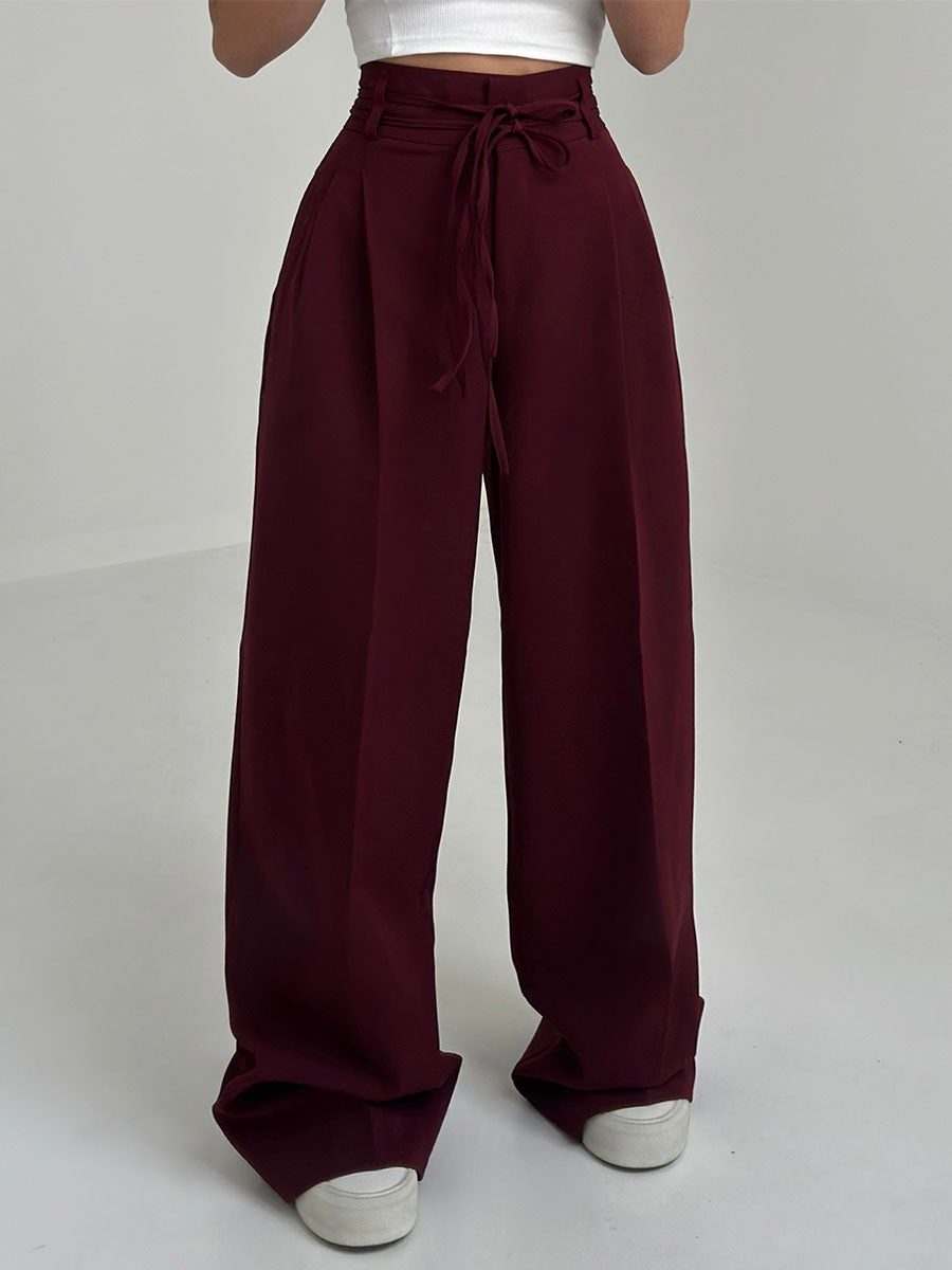 Chantal | Pantalon palazzo taille haute avec ceinture nouée