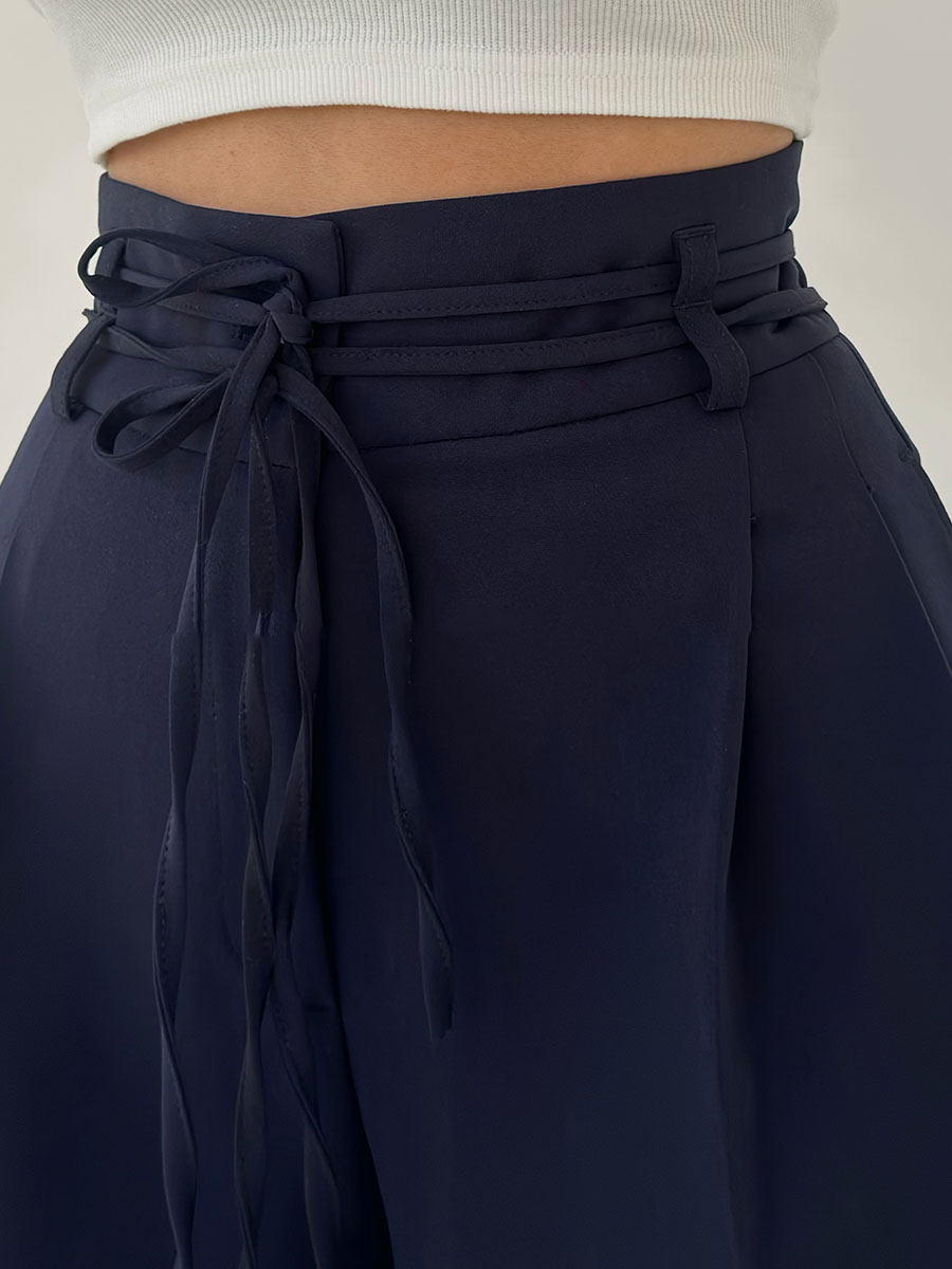 Chantal | Pantalon palazzo taille haute avec ceinture nouée