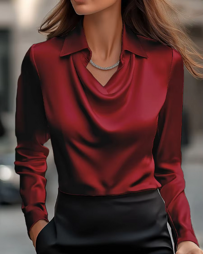 Félicie | Blouse en satin avec encolure drapée