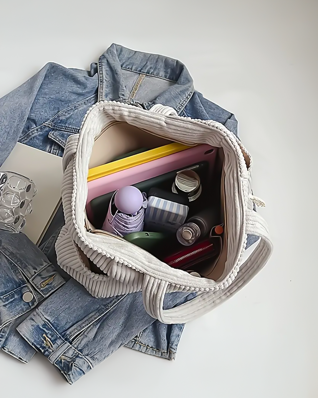 Noélie | Sac cabas côtelé à cordon tendance