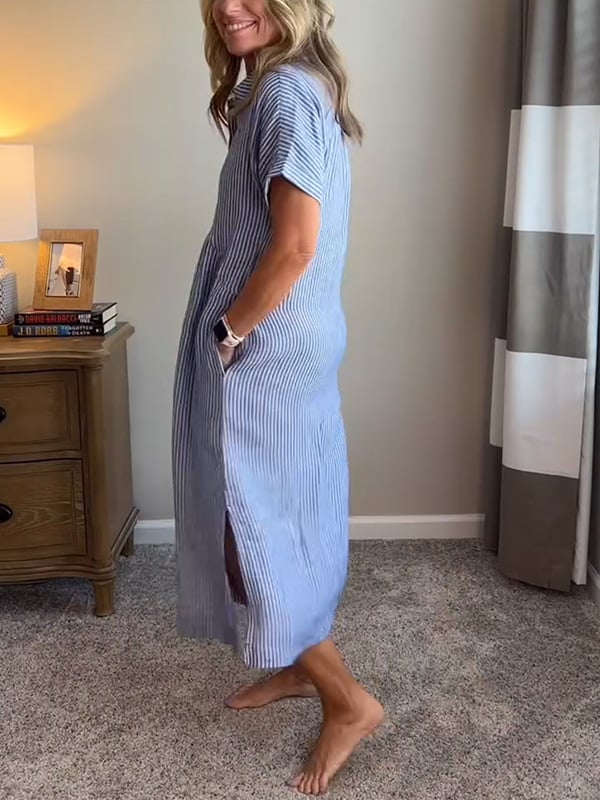 Amandine | Robe chemise rayée élégante à col revers