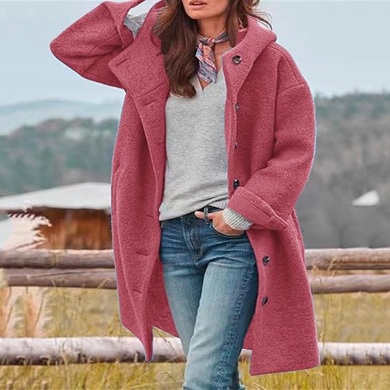 Françoise | Manteau long à capuche femme avec boutonnage frontal