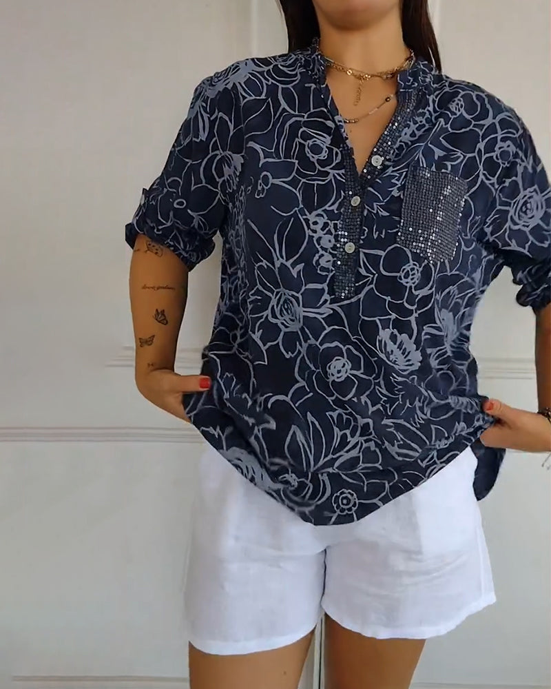 Kélya | Chemisier ample à motif fleuri avec détails pailletés