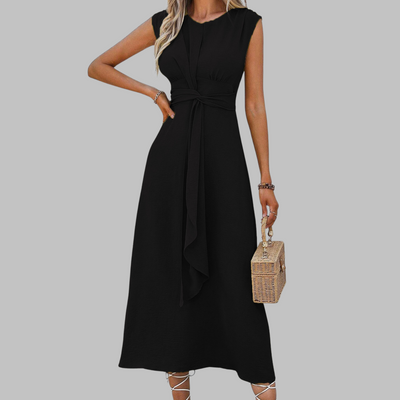 Sévérine | Robe midi sans manches avec taille nouée