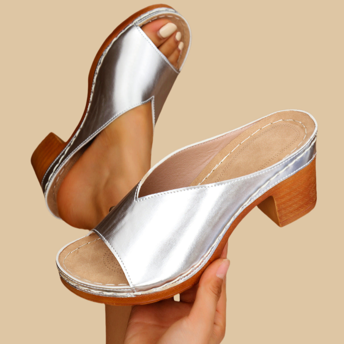 Ophélie | Sandales à talon épais effet bois