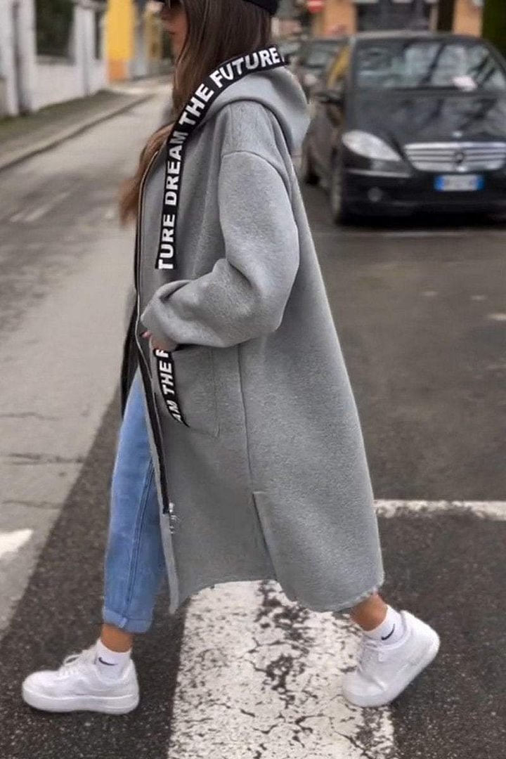 Roxane | Long Sweat à Capuche Urbain avec Lettres Brodées