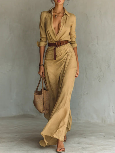 Agnès | Robe-Chemise Longue à Col Revers et Jupe Croisée
