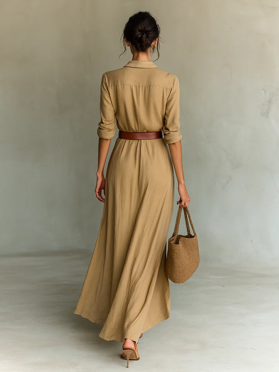 Agnès | Robe-Chemise Longue à Col Revers et Jupe Croisée