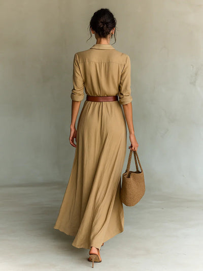 Agnès | Robe-Chemise Longue à Col Revers et Jupe Croisée