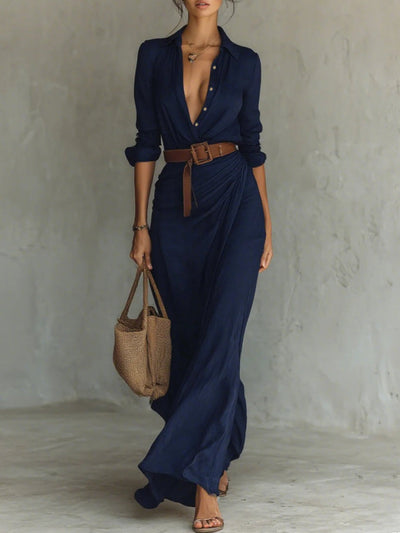 Agnès | Robe-Chemise Longue à Col Revers et Jupe Croisée