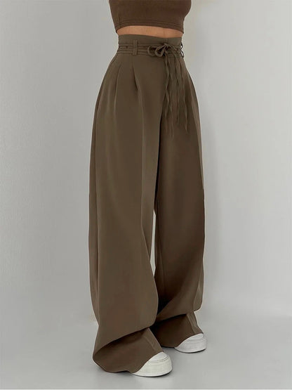 Chantal | Pantalon palazzo taille haute avec ceinture nouée