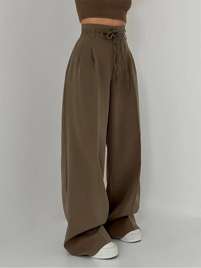 Chantal | Pantalon palazzo taille haute avec ceinture nouée