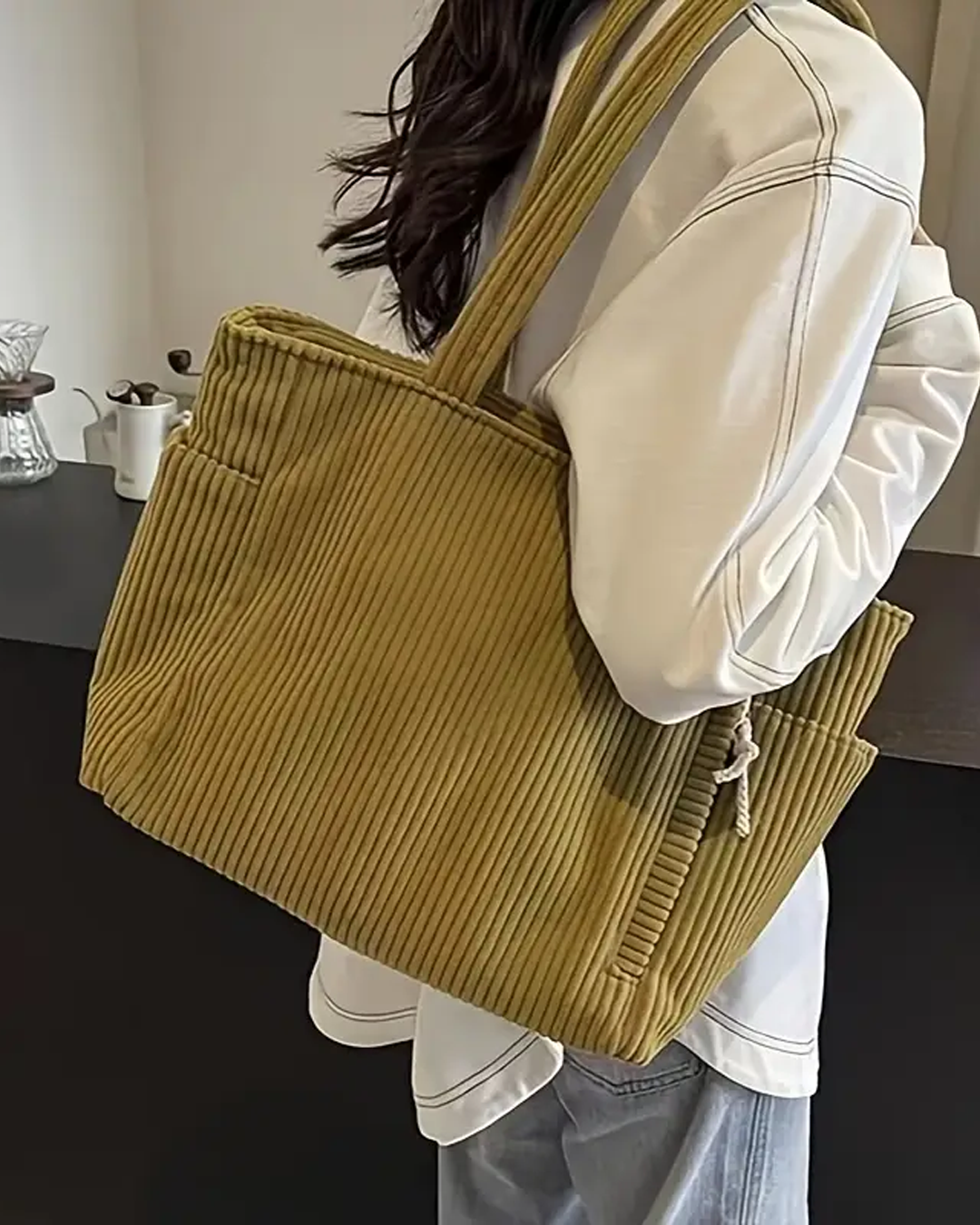 Noélie | Sac cabas côtelé à cordon tendance