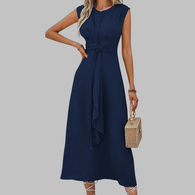 Sévérine | Robe midi sans manches avec taille nouée