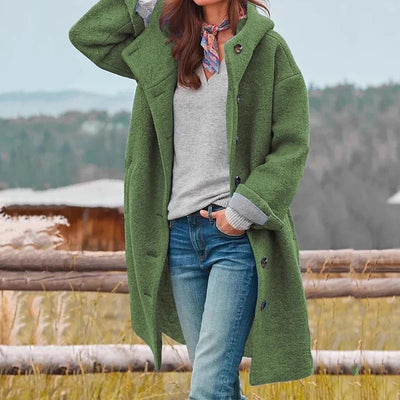Françoise | Manteau long à capuche femme avec boutonnage frontal