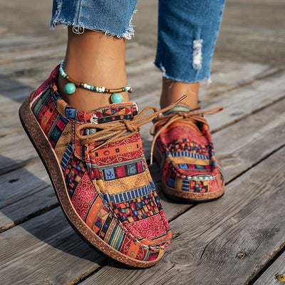 Zoé | Baskets Basses à Lacets avec Motif Ethnique
