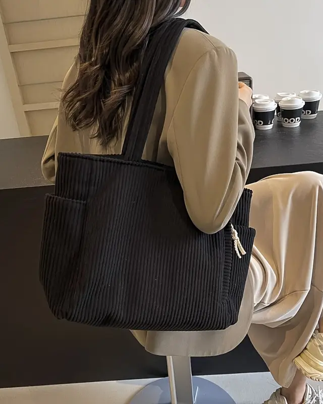 Noélie | Sac cabas côtelé à cordon tendance