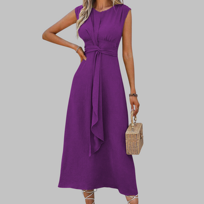 Sévérine | Robe midi sans manches avec taille nouée